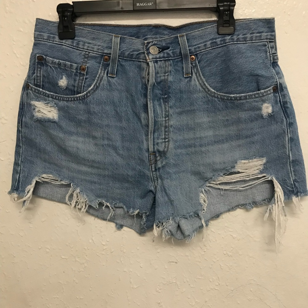 #10 Levi's  501 Light Blue Distressed Jean Shorts